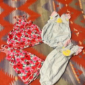 Floral and Striped Baby Rompers